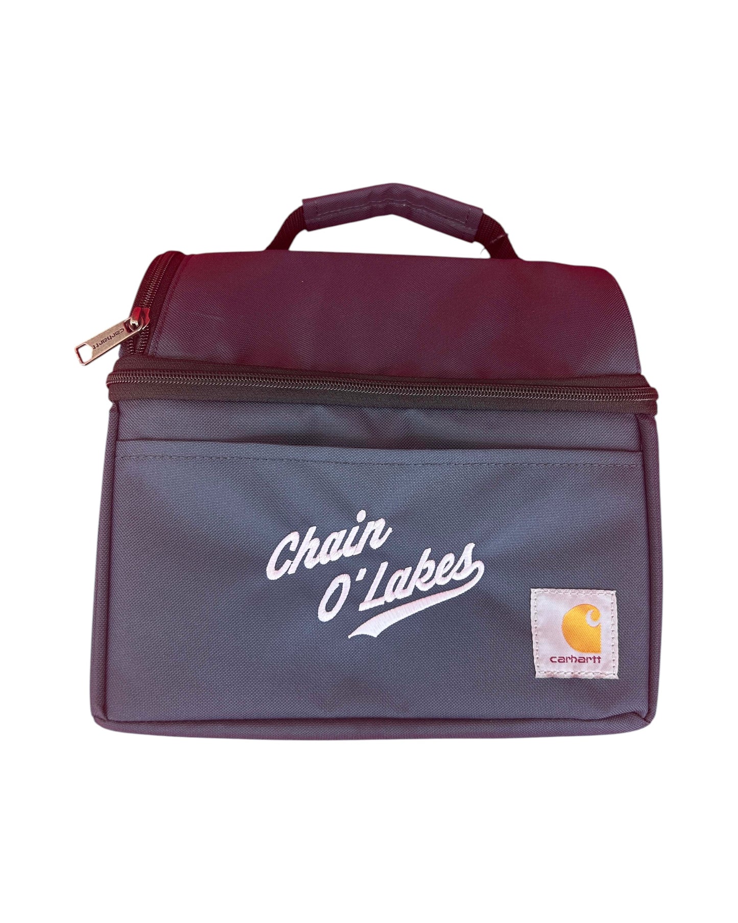 Blink Supply Co navy Carhartt cooler with Chain O' Lakes embroidery and Carhartt logo patch.