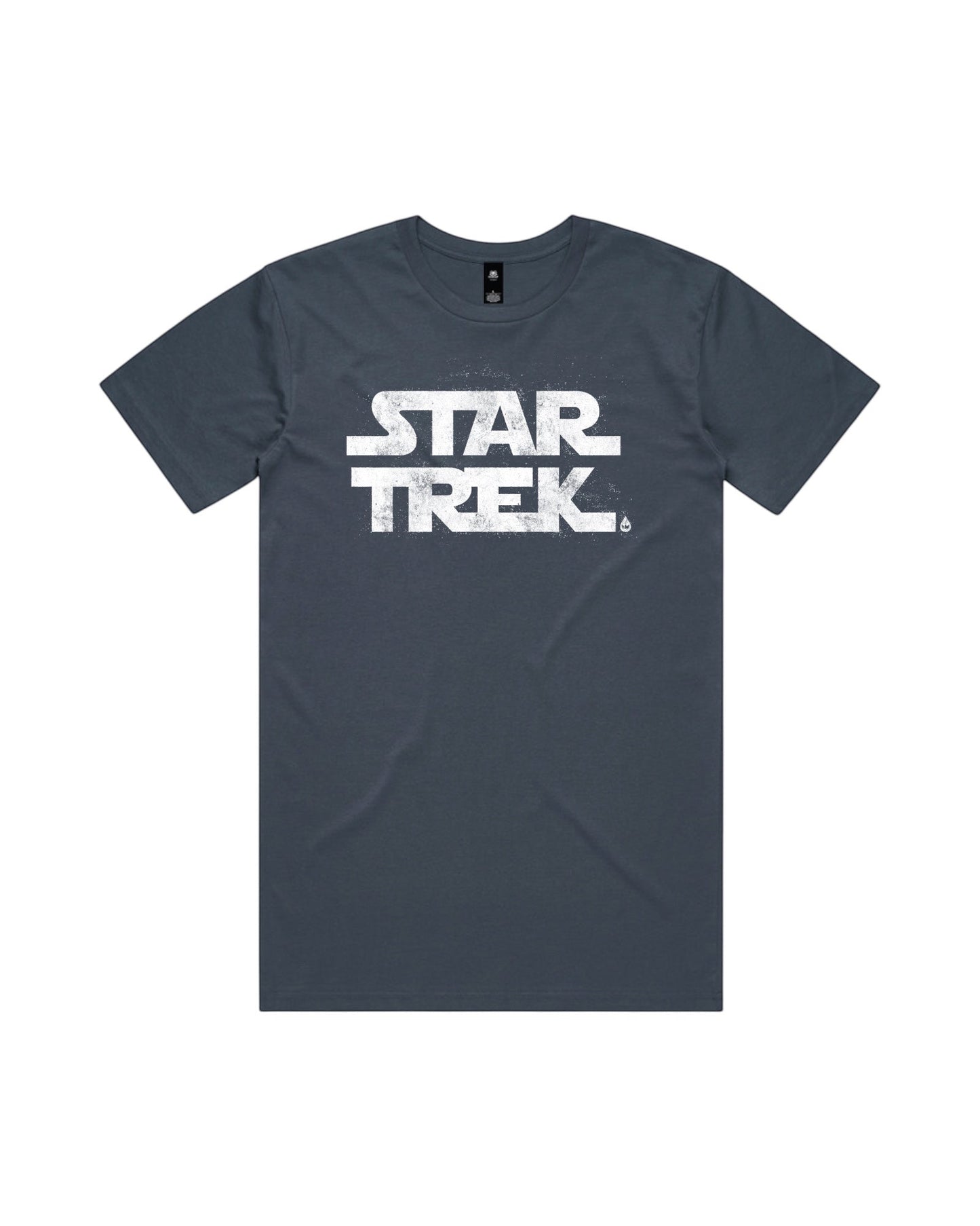 Blink Supply Co. dark grey cotton t-shirt with distressed white Star Trek logo graphic.