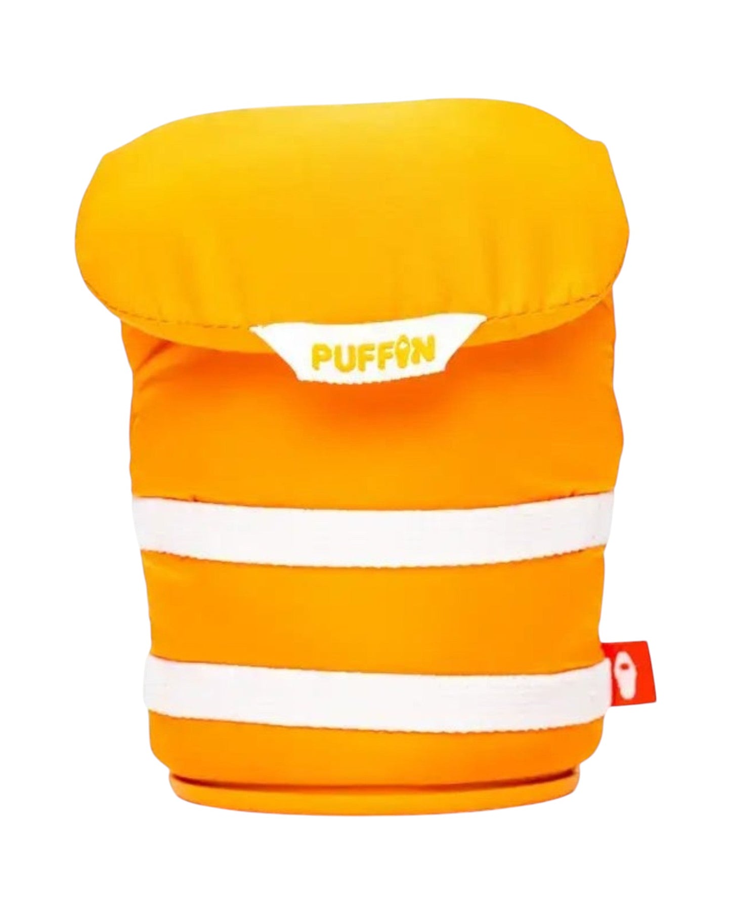 Blink Supply Co The Buoy apricot can cooler with white stripes, buckles, and a non-slip base. Floats.