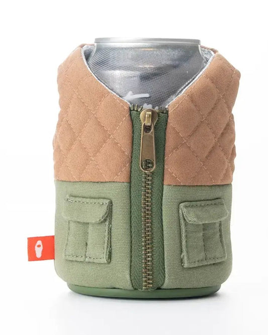 Blink Supply Co The Bird Dog can cooler with tan quilted upper, green canvas lower with pockets, and zipper.