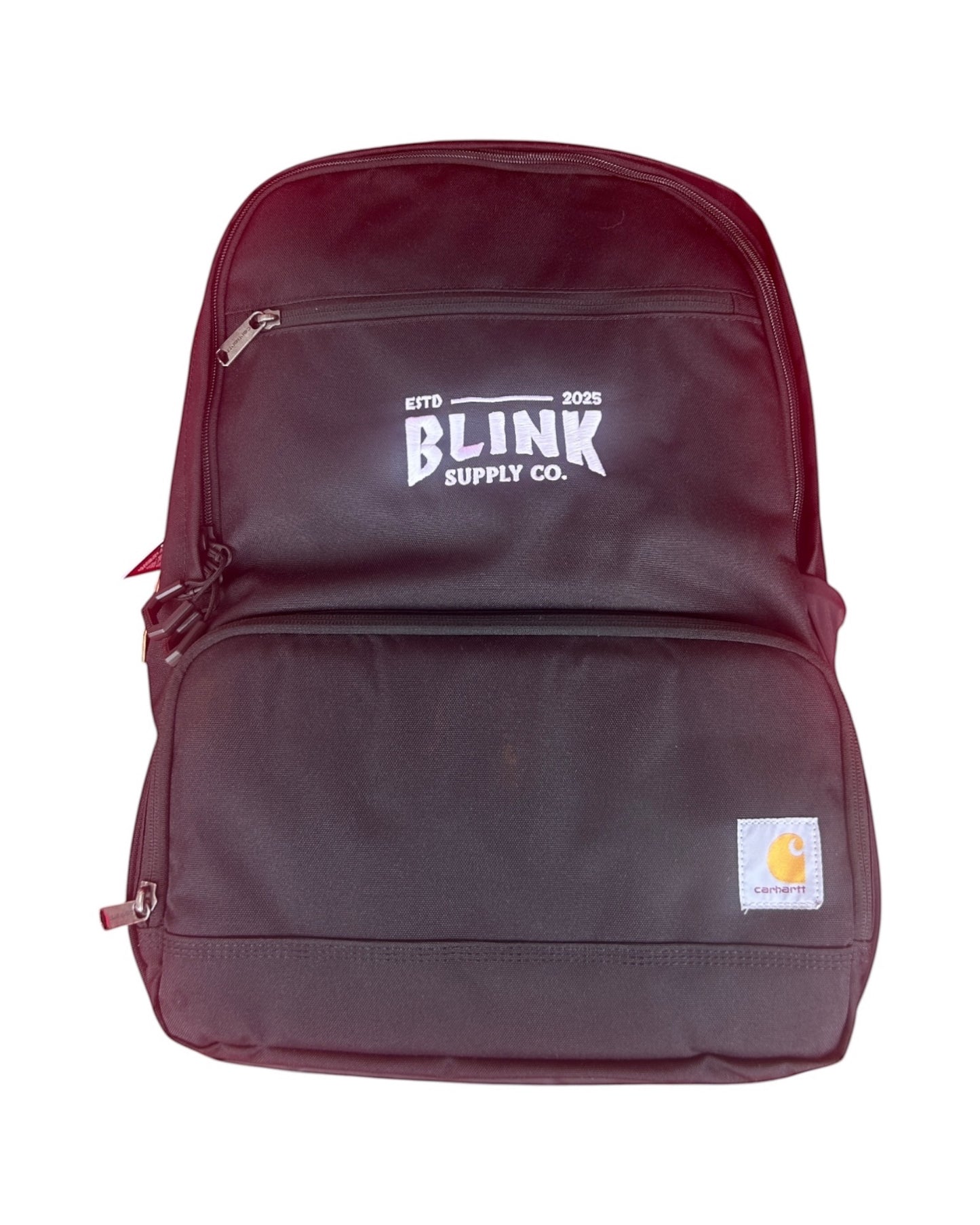 Blink Supply Co. black Carhartt backpack with embroidered logo and Carhartt patch.