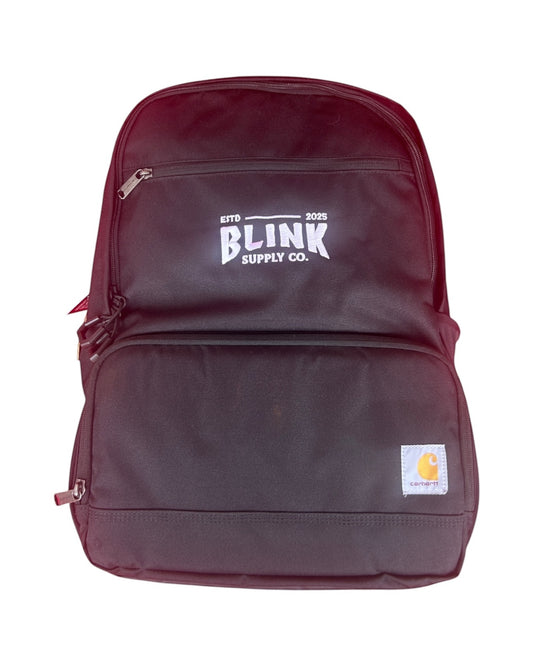 Blink Supply Co. black Carhartt backpack with embroidered logo and Carhartt patch.