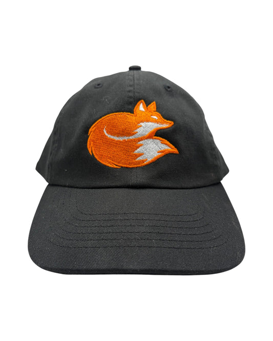 Blink Supply Co black flatbill cap featuring an embroidered orange and white sitting fox logo on the front.