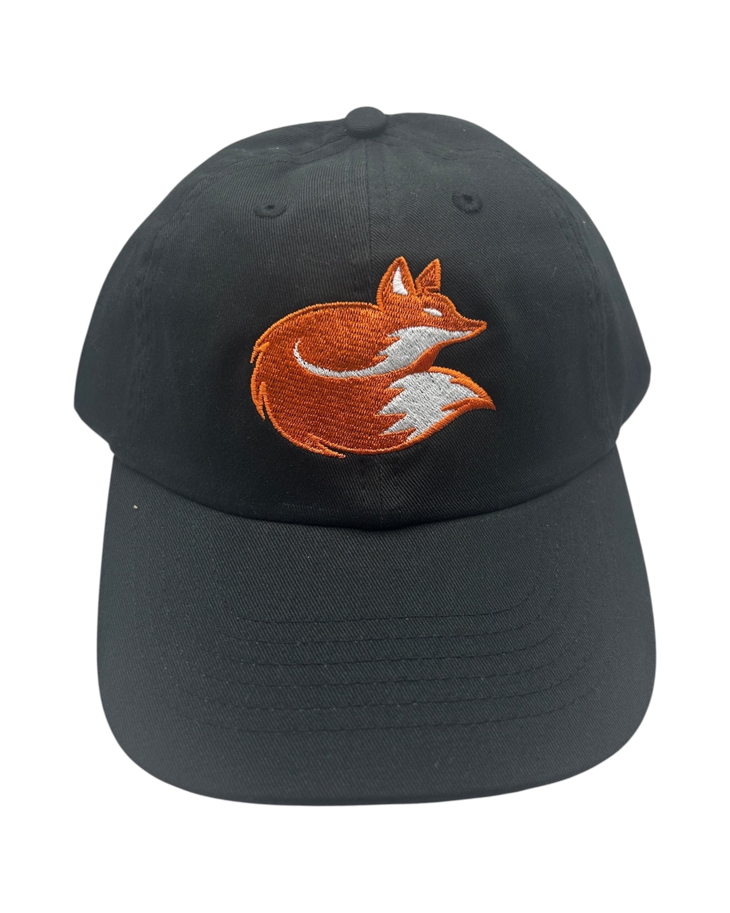 Blink Supply Co. black unstructured dad hat with a curved bill and an embroidered orange and white fox.