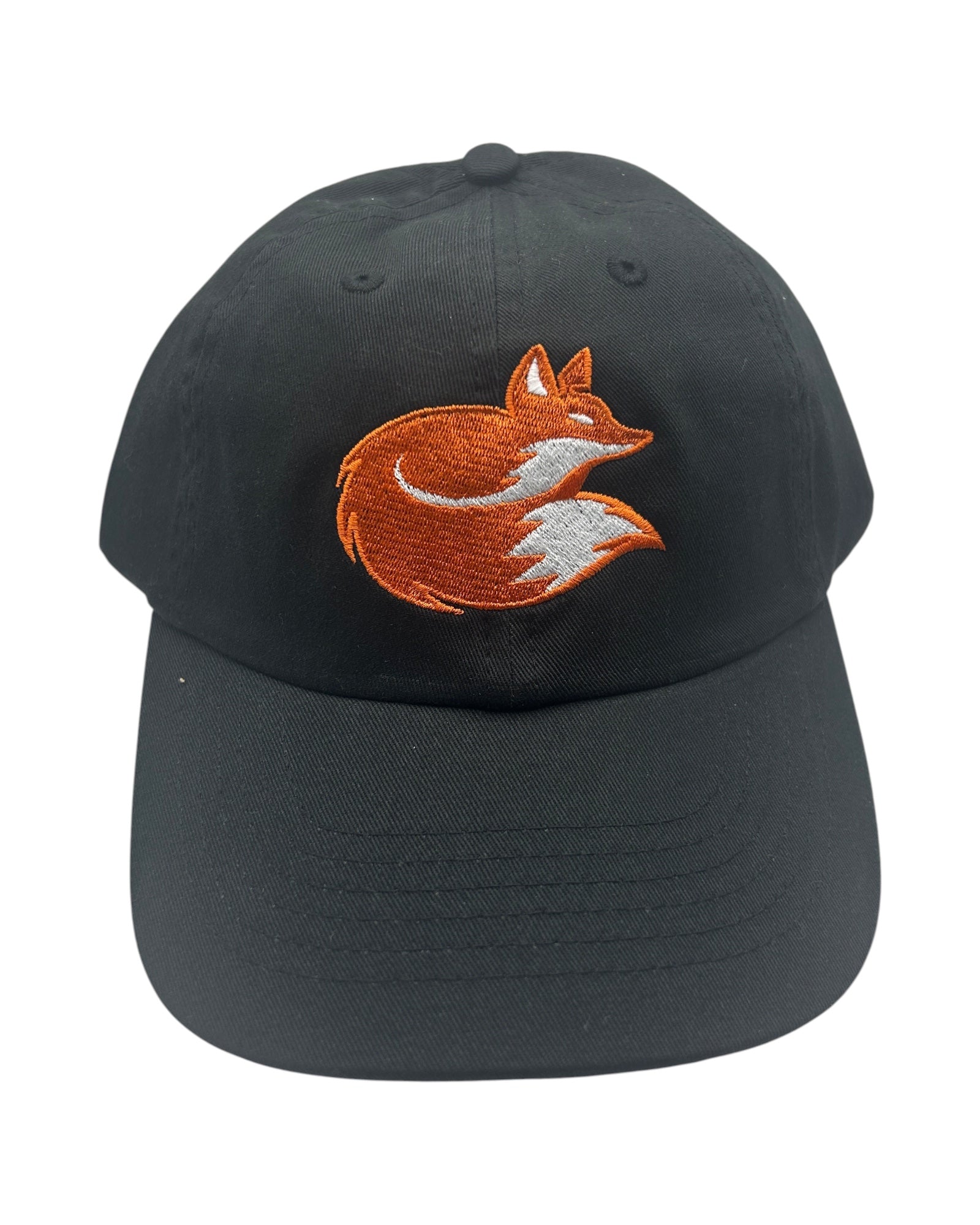Blink Supply Co. black unstructured dad hat with a curved bill and an embroidered orange and white fox.