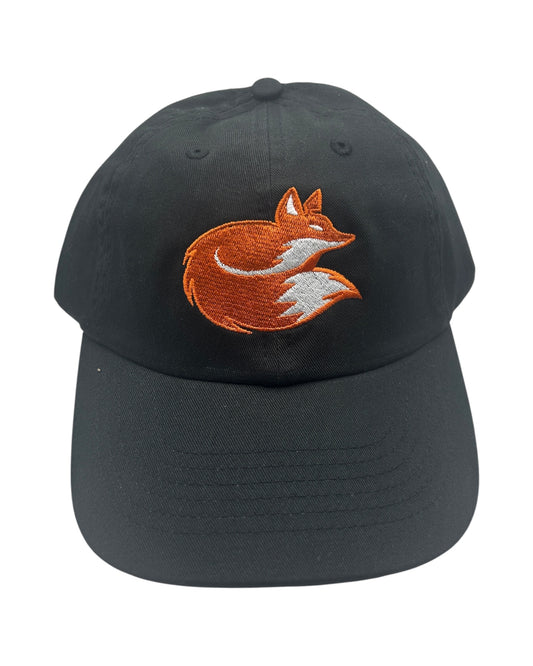 Blink Supply Co. black unstructured dad hat with a curved bill and an embroidered orange and white fox.