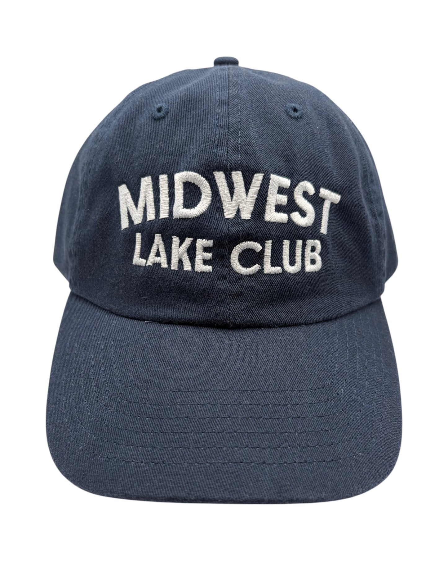 Blink Supply Co black unstructured dad hat with white Midwest Lake Club embroidery and curved bill