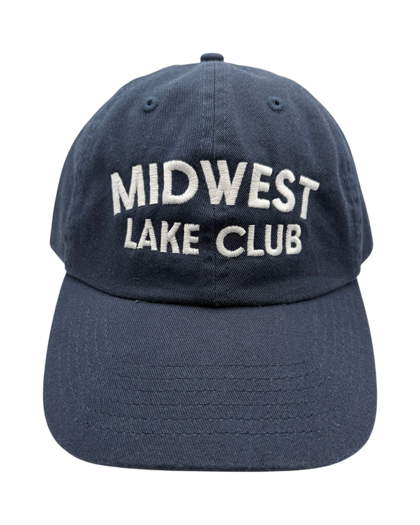 Blink Supply Co black unstructured dad hat with white Midwest Lake Club embroidery and curved bill