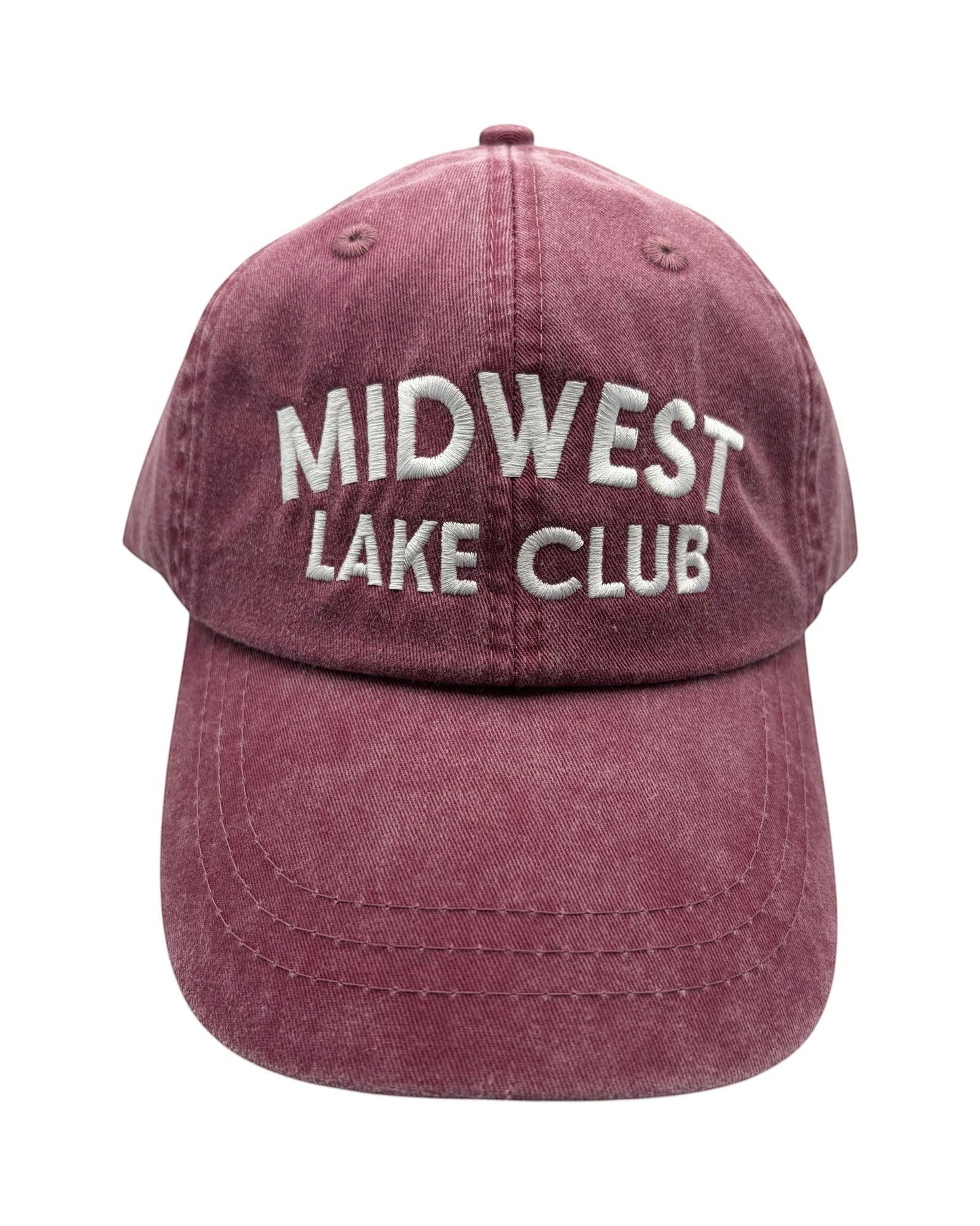 Blink Supply Co burgundy unstructured six-panel cap with white Midwest Lake Club embroidery