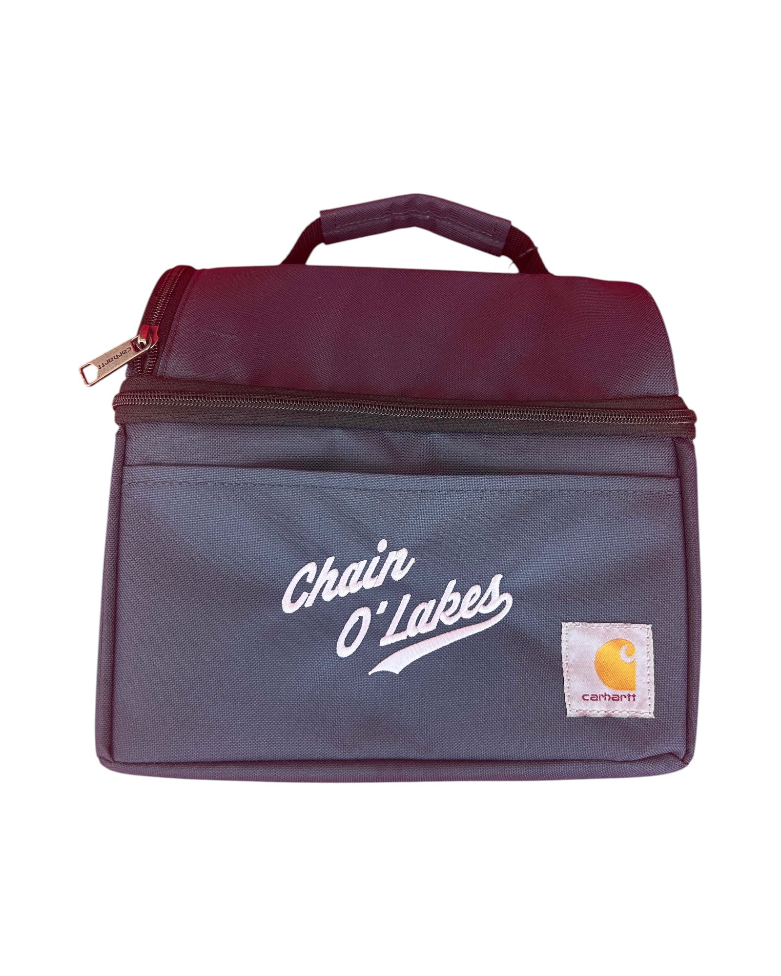 Blink Supply Co navy Carhartt cooler with Chain O' Lakes embroidery and Carhartt logo patch.