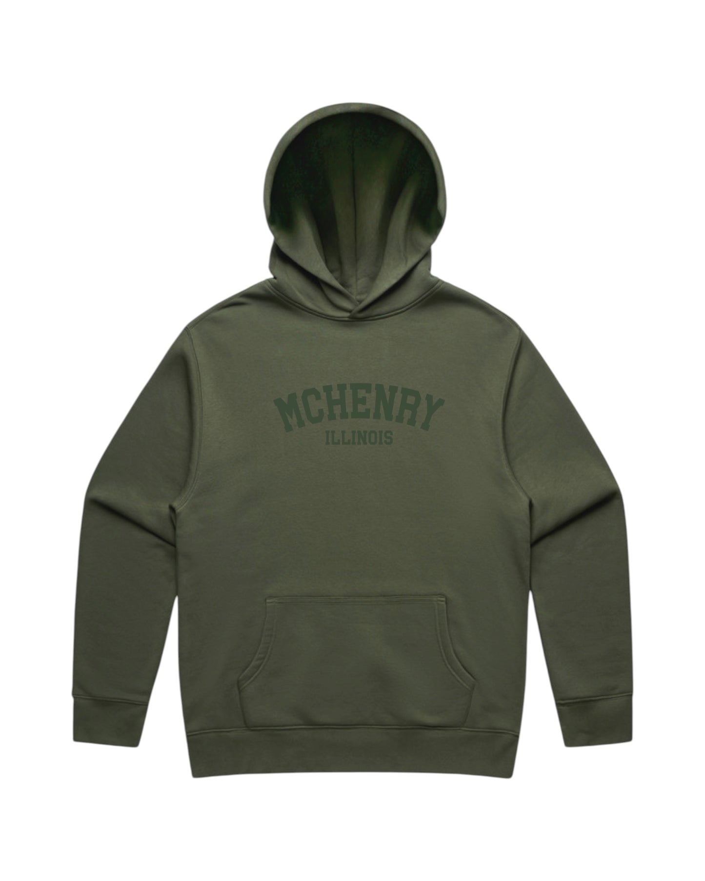 Blink Supply Co. McHenry Illinois cypress green embroidered hoodie with front pocket and hood.