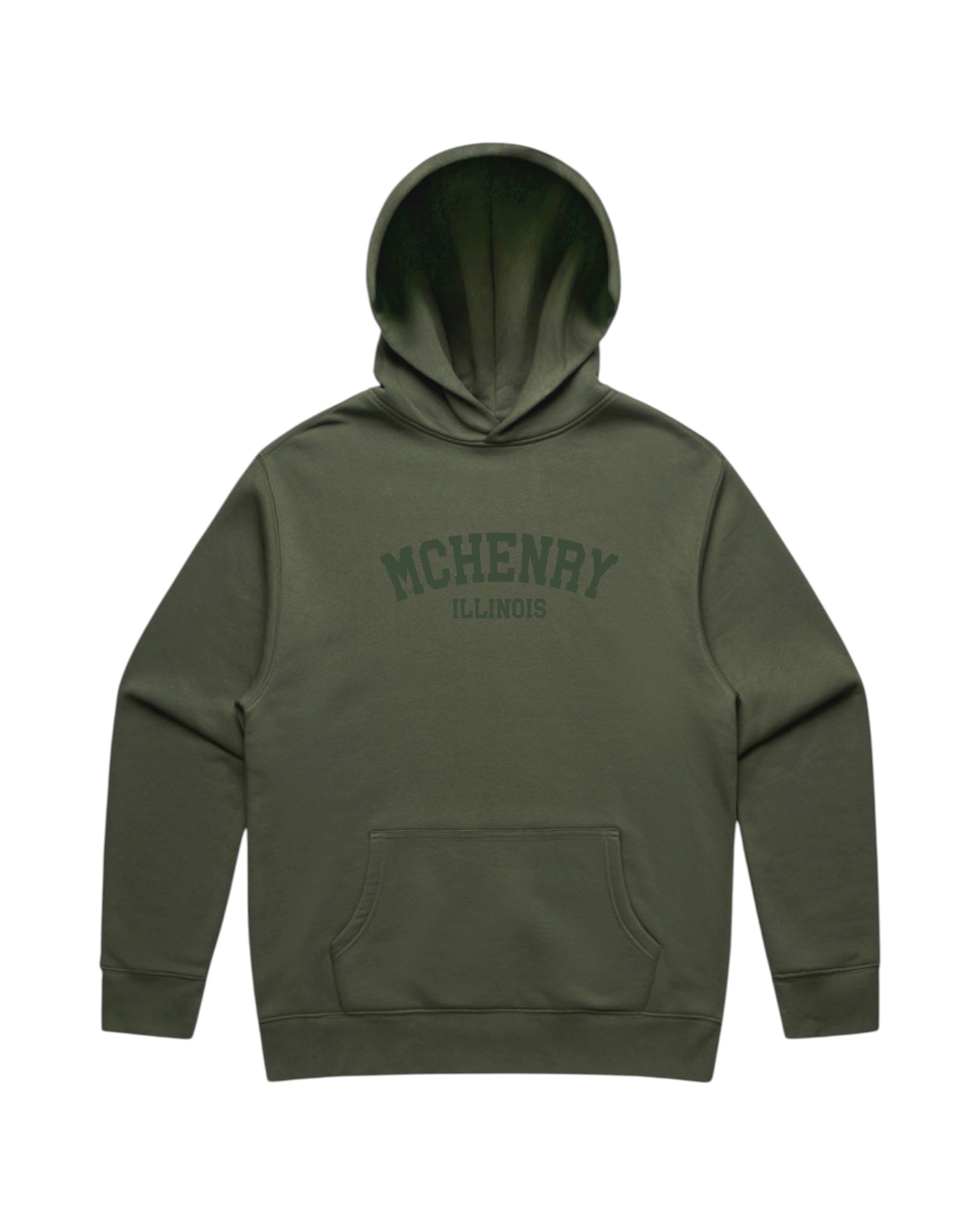 Blink Supply Co. McHenry Illinois cypress green embroidered hoodie with front pocket and hood.