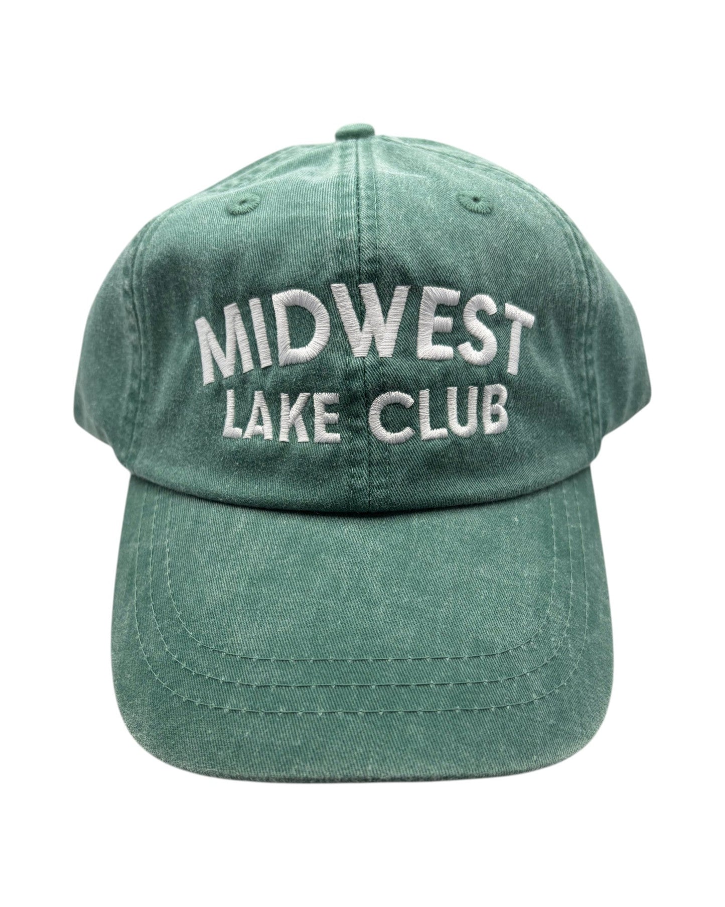 Blink Supply Co forest green unstructured six-panel cap with white Midwest Lake Club embroidery