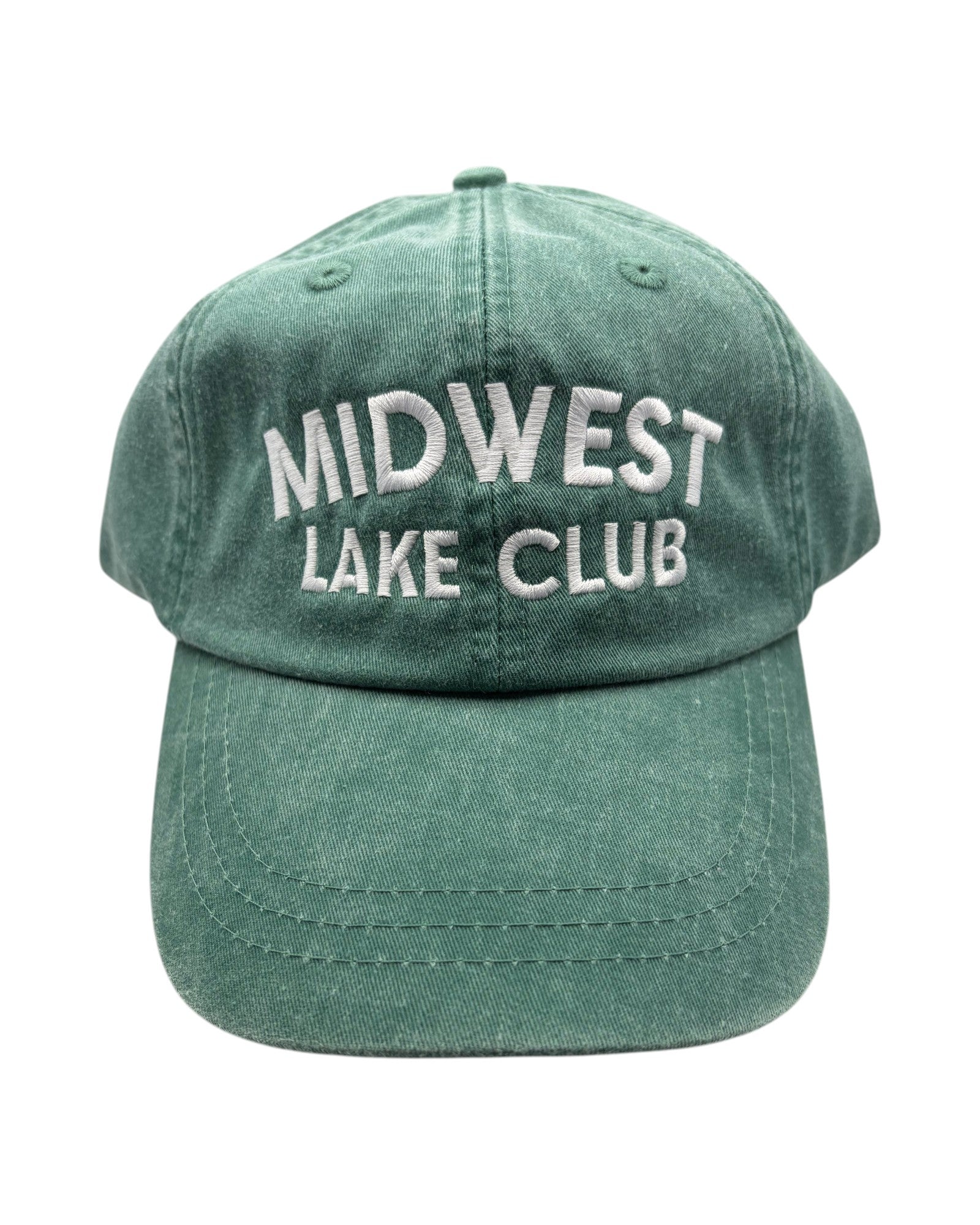 Blink Supply Co forest green unstructured six-panel cap with white Midwest Lake Club embroidery