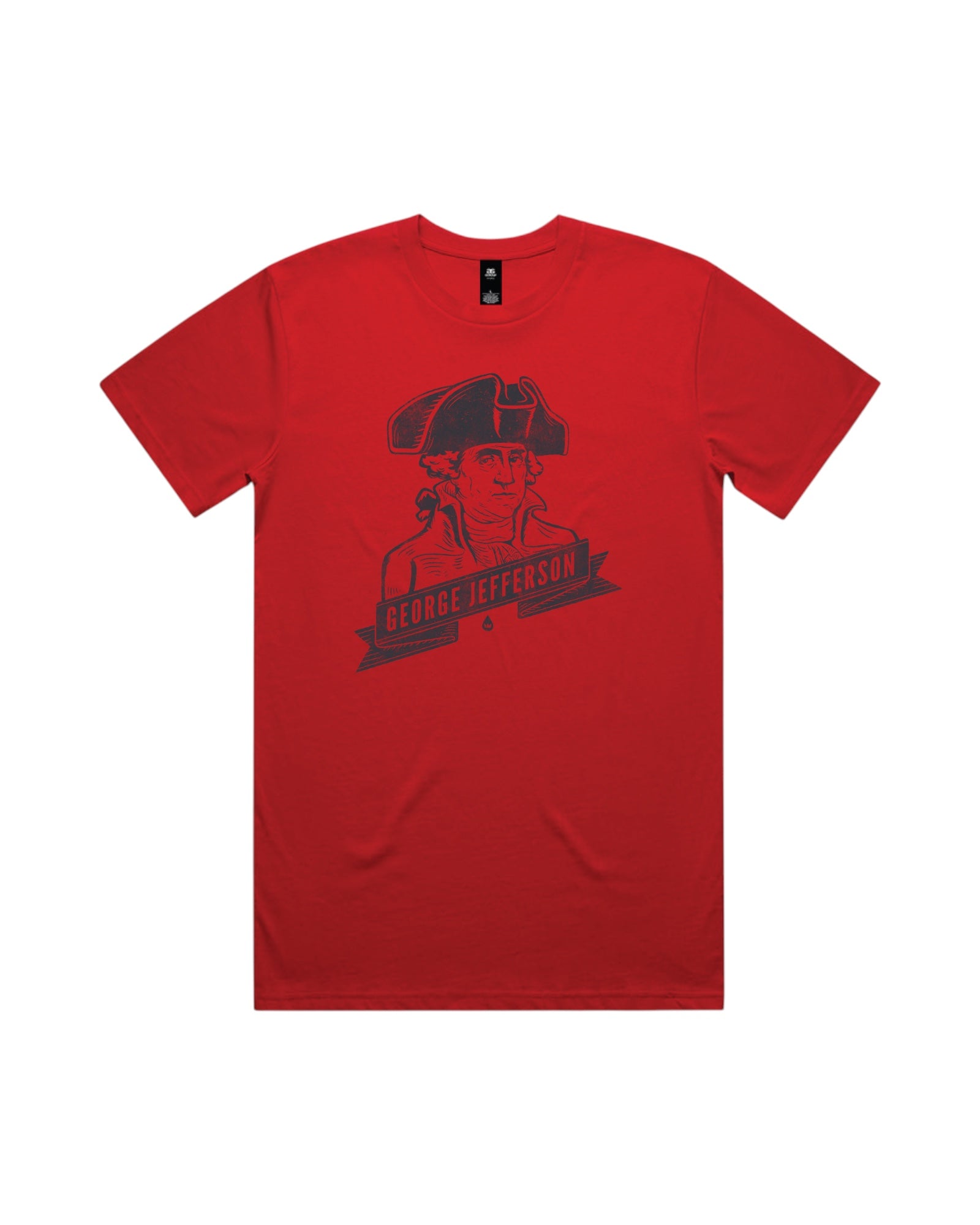 Blink Supply Co. red cotton t-shirt with a vintage-style graphic of George Jefferson and his name on a banner.