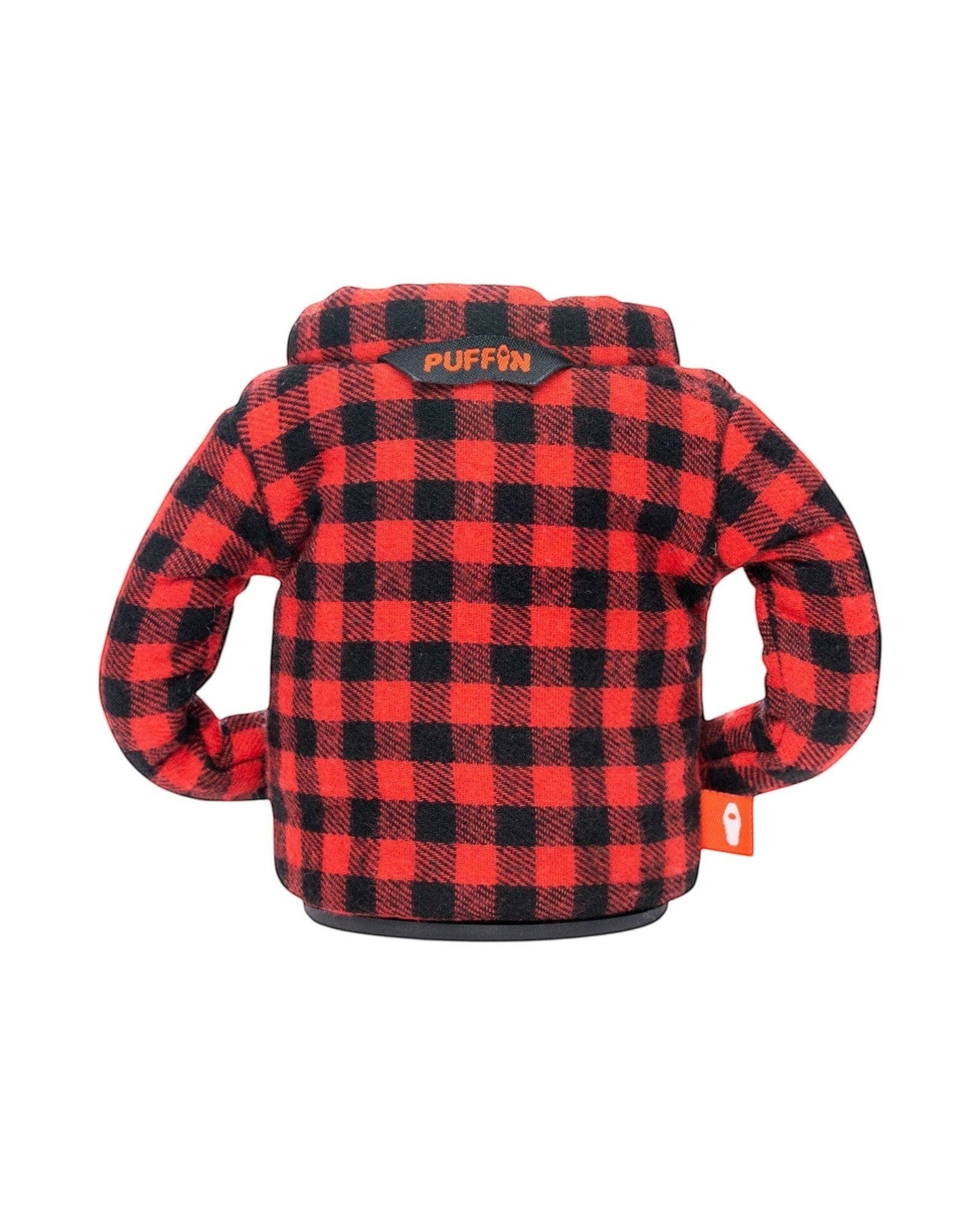 Blink Supply Co red and black plaid flannel can cooler with sleeves and zipper.