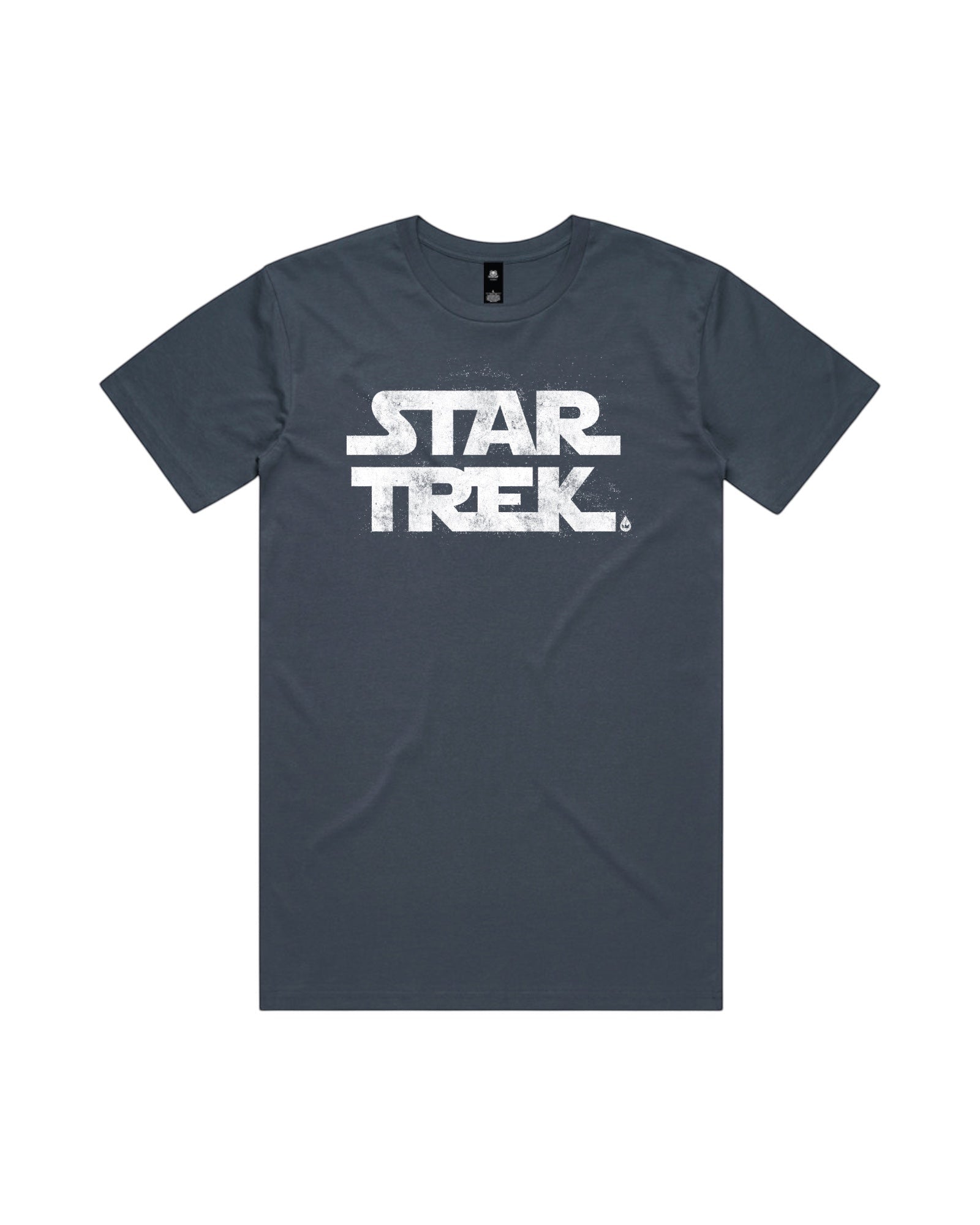 Blink Supply Co. dark grey cotton t-shirt with distressed white Star Trek logo graphic.