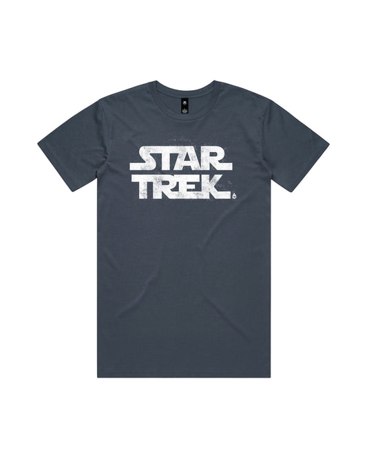 Blink Supply Co. dark grey cotton t-shirt with distressed white Star Trek logo graphic.
