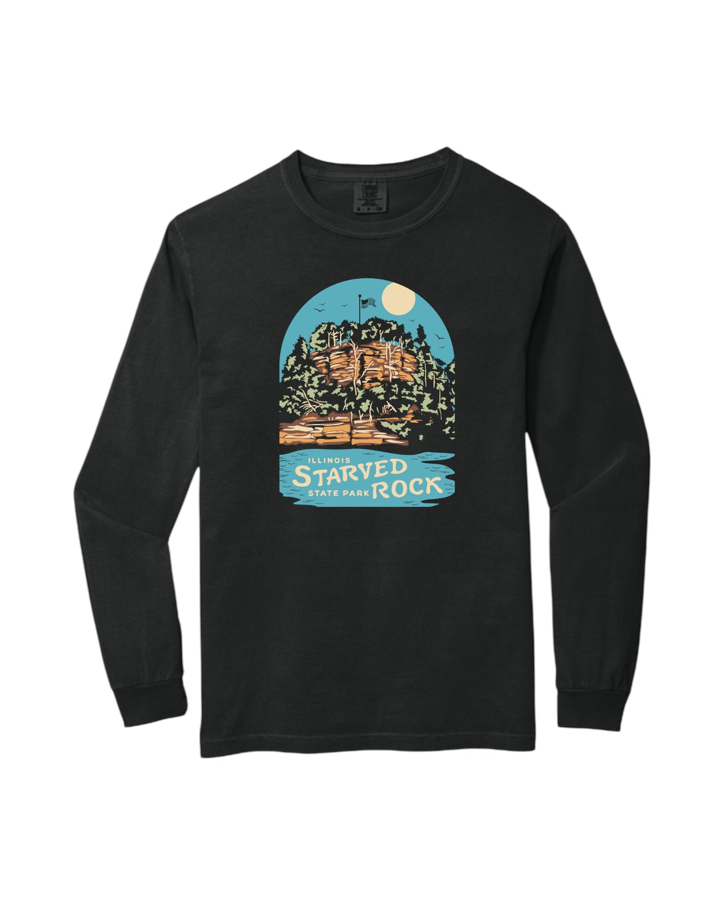 Blink Supply Co vintage black long sleeve cotton tee with Starved Rock State Park graphic.