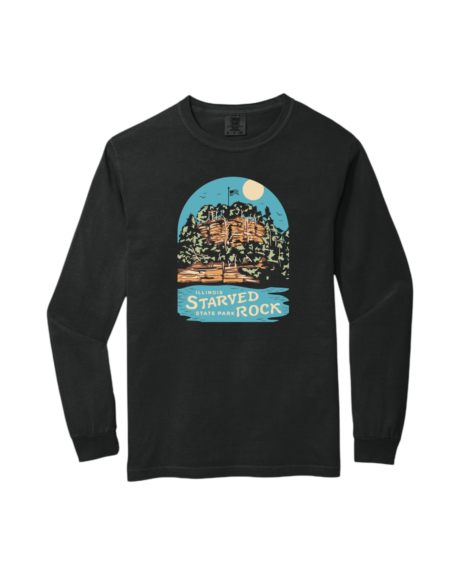 Blink Supply Co vintage black long sleeve cotton tee with Starved Rock State Park graphic.