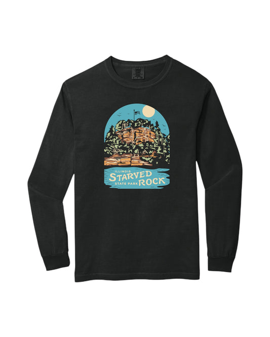 Blink Supply Co vintage black long sleeve cotton tee with Starved Rock State Park graphic.