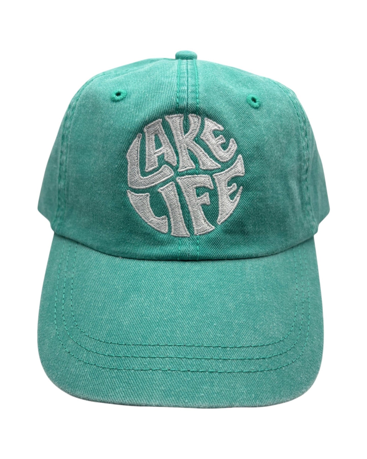 Blink Supply Co Lake Life dad hat in teal with white embroidered circular text and a curved bill
