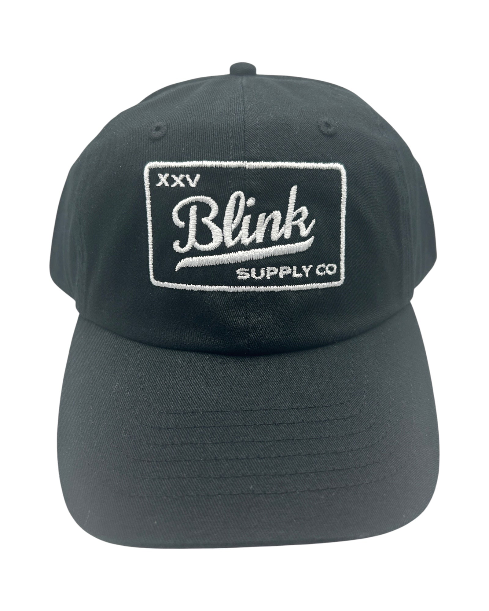 Blink Supply Co. black unstructured dad hat with curved bill and embroidered white logo badge.