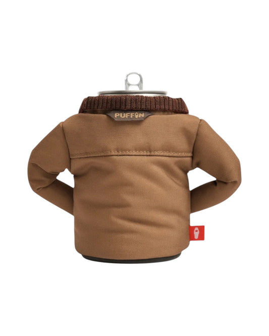 Blink Supply Co The Detroit 12oz can cooler in brown cotton duck cloth with corduroy collar.