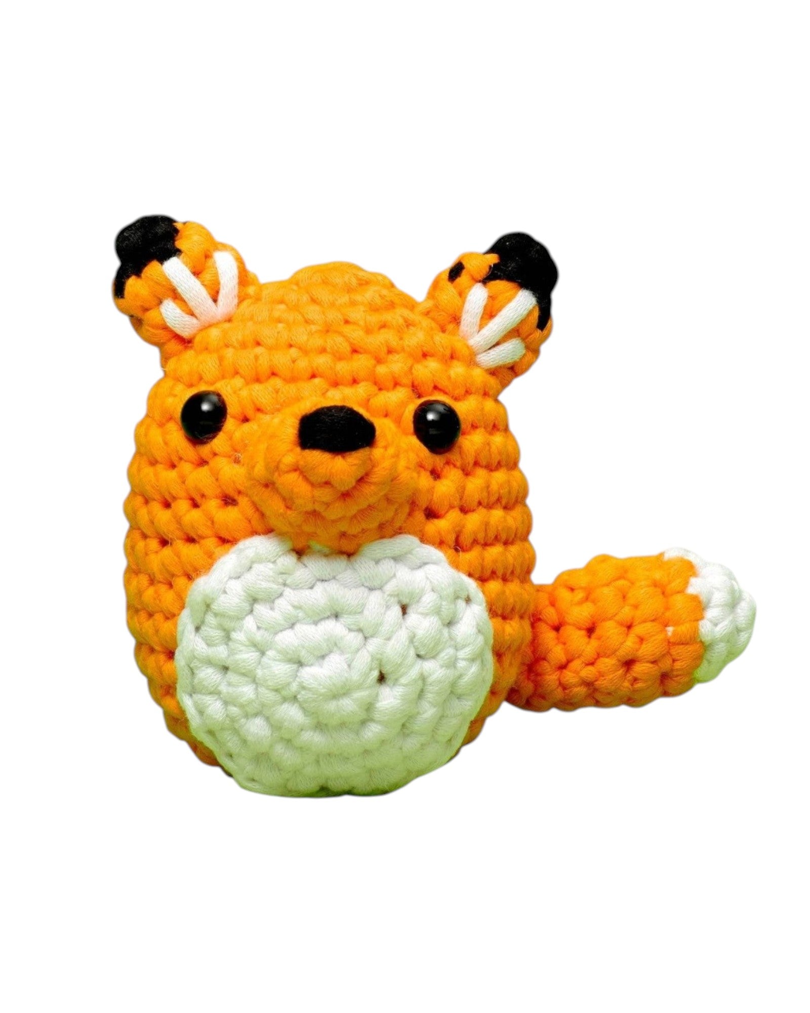 Blink Supply Co Felix the Fox crochet kit toy, orange and white yarn, beginner-friendly craft.